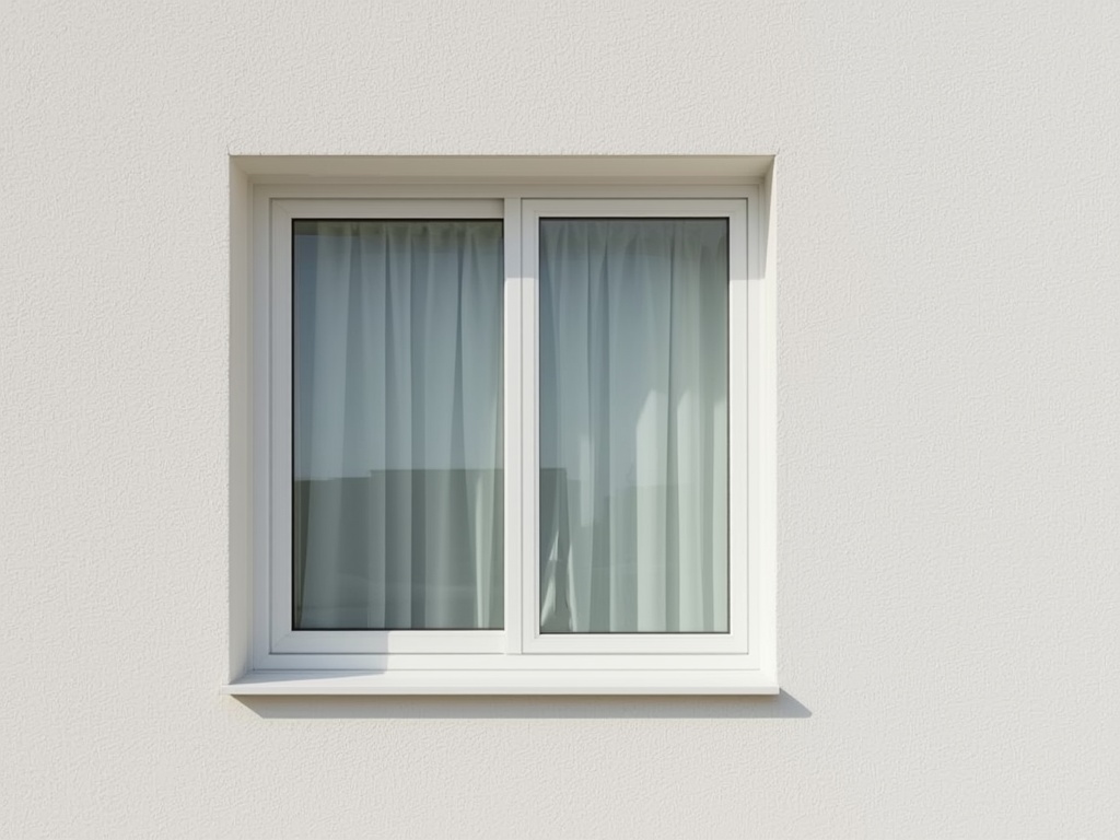Close-up wit kunststof schuifkozijn in gestuukte gevel van moderne woning in Bussum