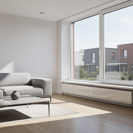 Interieur van woning in Muiden met groot kunststof panoramaraam met uitzicht op groen