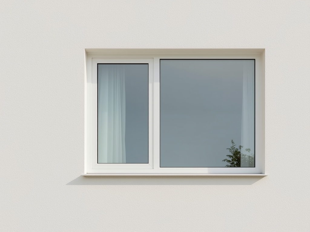 Close-up van wit kunststof schuifkozijn in gepleisterde gevel van moderne woning in Lelystad