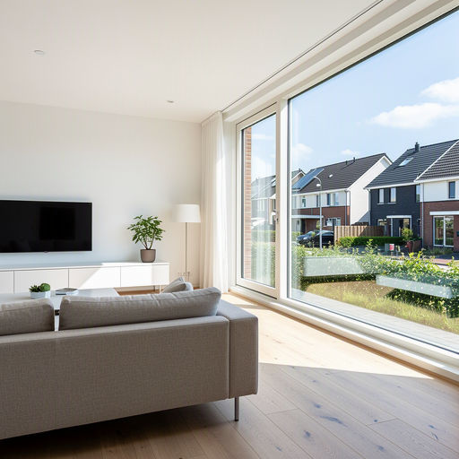 Interieur nieuwbouwwoning Huizen met groot kunststof panoramaraam