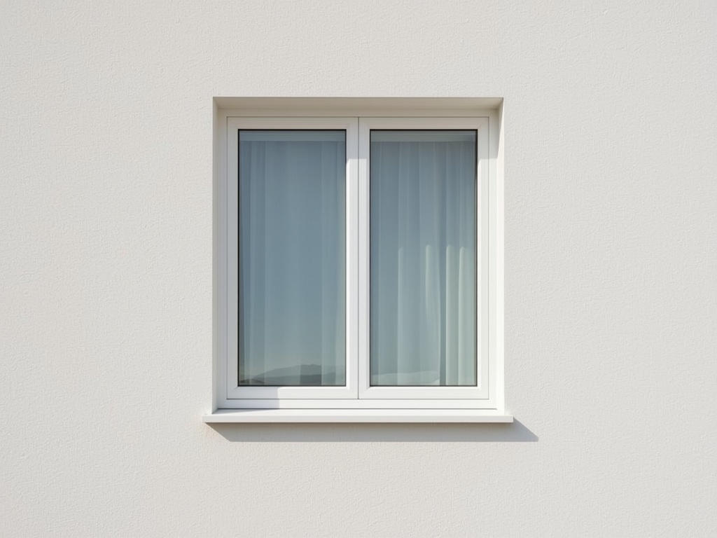 Detail van wit kunststof schuifkozijn in gestucte gevel van moderne woning in Muiden