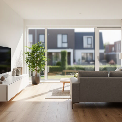 Woonkamerinterieur eengezinswoning Soest met groot panoramaraam van kunststof
