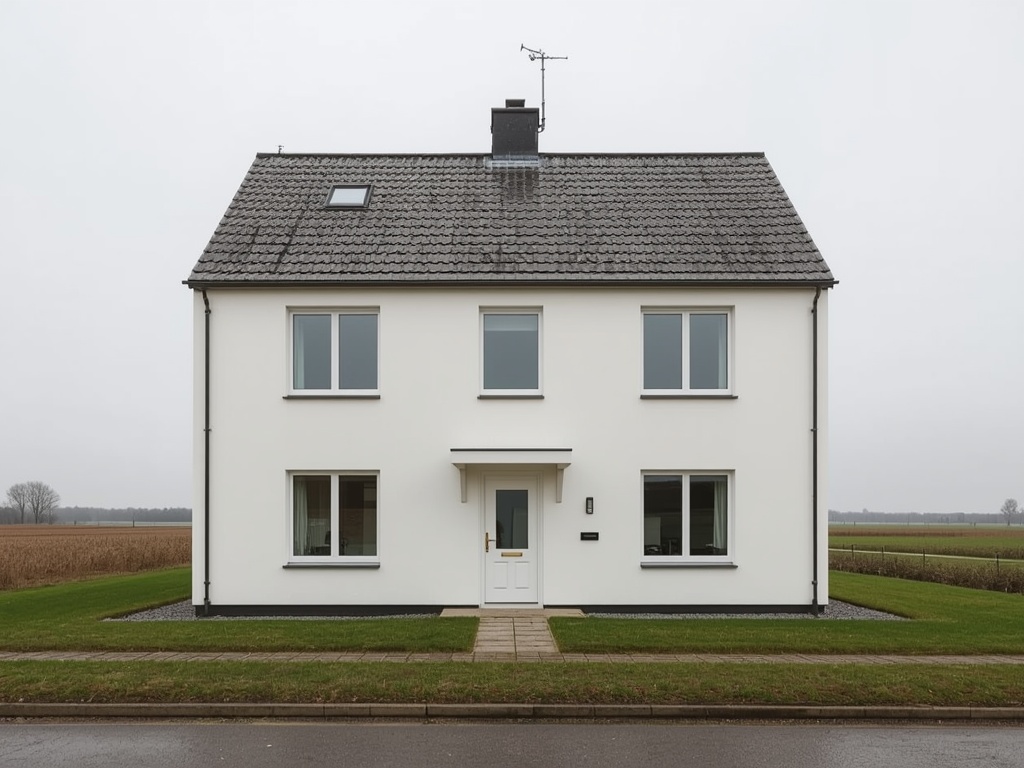 Moderne vrijstaande woning in Muiden met strak wit kunststof kozijn en groene landelijke omgeving