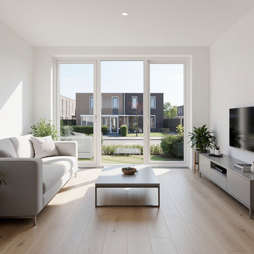 Interieur nieuwbouwwoning Almere met groot kunststof panoramaraam